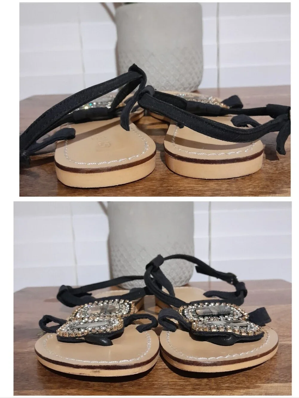 Skemo black brown sparkly rhinestone flat sandals size 6